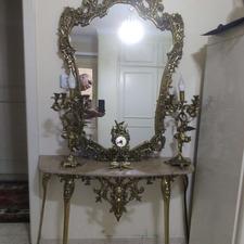 آیینه شمعدان برنز و ساعت