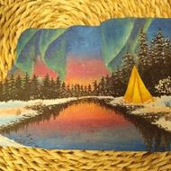 تابلو رنگ روغن شفق روی سنگ