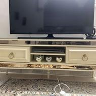 میز تی وی رنگ کرم چوب و شیشه