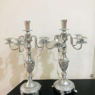 یک جفت شمعدان استیل نقره ای ابکاری شده