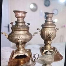 دو عدد سماور برنجی و دو عدد علائدین