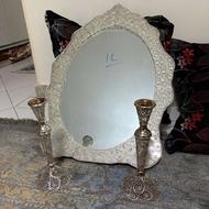 اینه شمعدان ملیله کاری روکش نقره