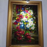 تابلو فرش دستبافت چله ابریشم و گل ابریشم سایز 52 در 75