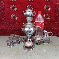 سماور زغالی برنجی با جهاز قدیمی عتیقه تمام برنجی