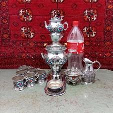 سماور زغالی برنجی با جهاز قدیمی عتیقه تمام برنجی