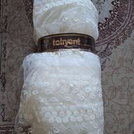 پرده حریر سفید گل برجسته