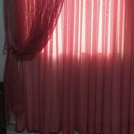 پرده حریر صورتی با راف توری مدل پانچ