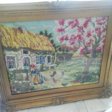 تابلو کوبلن دستباف قدیمی قاب دار 50x60 سانت