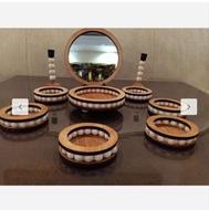 هفت سین چوبی مهره دار همراه ایینه شمندان و جای سبزه