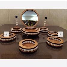 هفت سین چوبی مهره دار همراه ایینه شمندان و جای سبزه