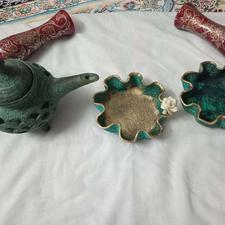 سفره هفت سین نوستالژیک:جاشمعی،گلدان،جاشکلاتی،جاآجیلی،جا میوه