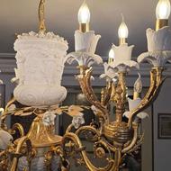 فروش سه عدد لوستر برنج برنز و سرامیکی بصورت تکی و هرسه باهم