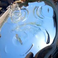 سینی آینه ای بیضی گنجشکی کرم طلایی طرح باران و قطره و شره آب