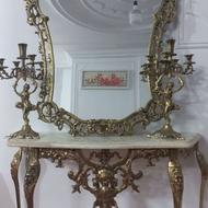 آینه کنسول برنجی شیک + شمعدان | ارسال رایگان