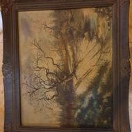 تابلو نقاشی رنگ و روغن آنتیک همراه با قاب قدیمی: پاییزان