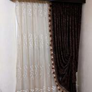 1عدد پرده پذیرایی سالم با آستر، راف،کتیبه چوبی و میله پرده