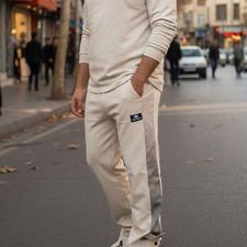 شلوار بنگال مردانه نوار پهن پایین دکمه مدل Mehrad-کرم و مشکی