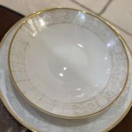 12 عدد بشقاب پلو خوری تخت و بشقاب گود و پیش دستی چینی بُن چا