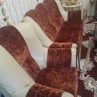 مبل نصف چرم ونصف مخمل کرم قهوه ای