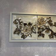 تابلو طلایی سفید گل برجسته