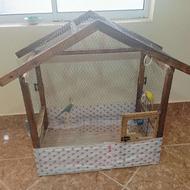 قفس چوبی همراه با مرغ عشق نر و ماده