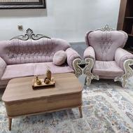 مبلمان نیمه استیل 10 نفره به همراه عسلی و ویترین