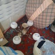 یک جفت لوستر چهارشاخه رنگ استیل مرواریدی