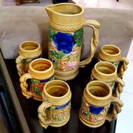 پارچ و لیوان سرامیکی آنتیک ژاپنی بسیار نو