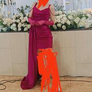 لباس مجلسی سرخابی کاپ دار دنباله آویز دار سایز 36