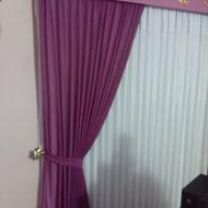 پرده حریر بنفش شیک با شال و کتیبه