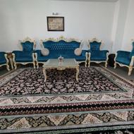 مبل استیل هفت نفره سفارشی چوب راش پارچه مخمل ترک با میز تیوی