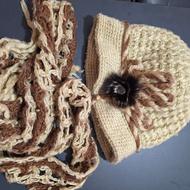 ست کلاه و شال کرم قهوه ای