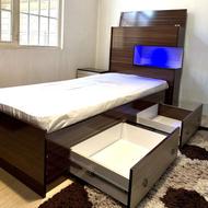 تخت کشاب دار و باکس دار +پاتختی+تشک طبی فنری