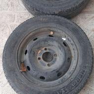 دو عدد رینگ با لاستیک سایز 14 با حدود 80درصد لاستیک