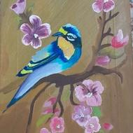 تابلو گل و پرنده رنگ روغن