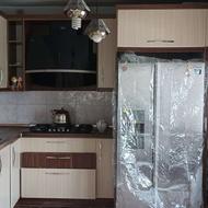 کابینت تمام ام دی اف با هود وسینگ واجاق گاز صفحه ای شیشه ای