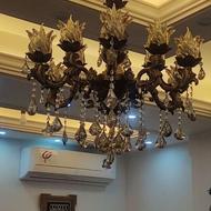 لوستر برنجی سیاه قلم با فاکتور ضمانت شش شاخه 12شعله