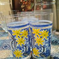 شش عدد لیوان طرح دار آبی رنگ طرح برجسته