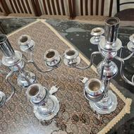 شمعدان و چراغ برقی پایه برنز سفید