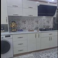 فروشکابینت MDF فایبر گلاس همراه هود شیشه ای