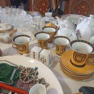 سرویس چای خوری با قندان وقهوه خوری وپیش دستی شیرینی خوری گلد