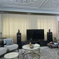 پرده دانتل رنگ نخودی(تور) با کتیبه