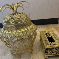 ست جادستمالی و سطل طرح اناناس طلایی