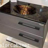 طرح کابینت پیویسی همراه روشویی صفحه شیشهای