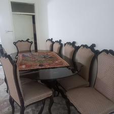مبل و میز ناهار خوری 8 نفره سالم چوب گردو