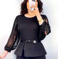 شومیز مجلسی آستین پلیسه پولکی کمردار