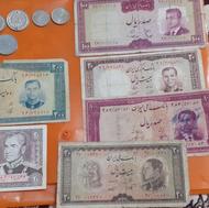 6 عدد اسکناس پهلوی و 10 عدد سکه ایرانی خارجی قدیمی