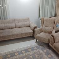 مبل 7 نفره کرم چوب روس پارچه خارجی سالم بدون کوچکترین خرابی