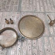سینی ومنقل وقلیان وجفت سرمه دان برنجی قدیمی